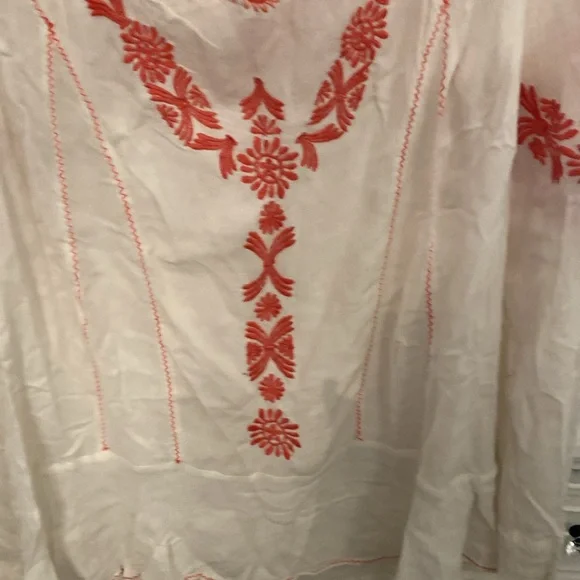 Free People Cream and Red Embroidered Blouse - Picture 4 of 8